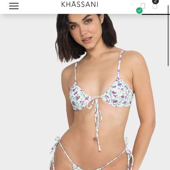 Khassani Swim Other - Khassani White and Purple Flowers Bikini Top - Small